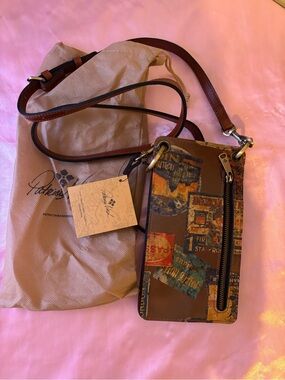 Patricia Nash Brown Leather Vintage Collage Crossbody Wallet